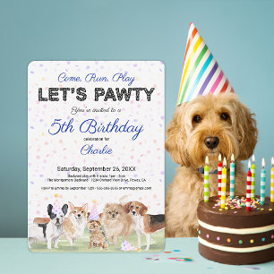 Niedlich Let's Pawty Blue Custom Hund Geburtstagsp Einladung