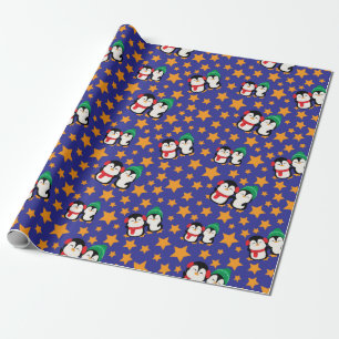 Niedlich liebende Pinguine Magic Yellow Stars Naht Geschenkpapier