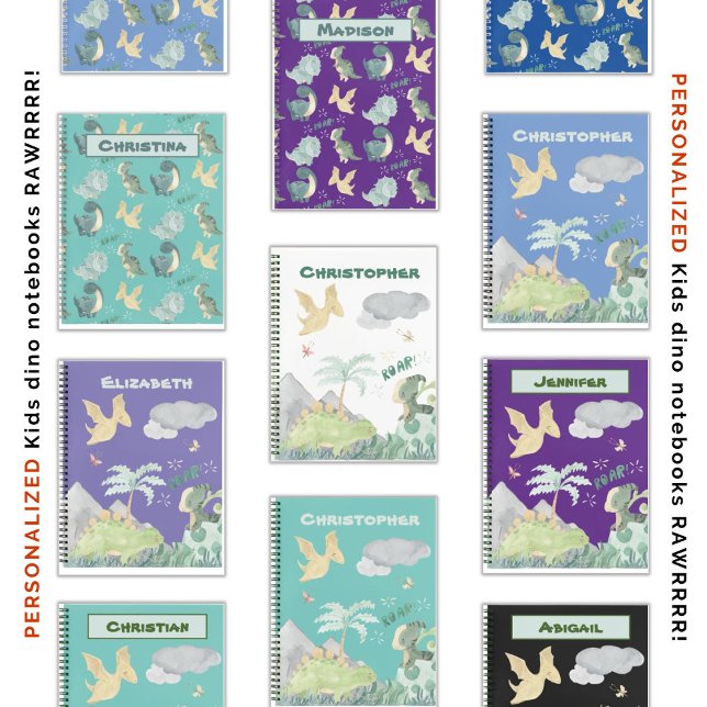 Niedlich Light Aquamarin Watercolor Dinosaurier Notizbuch (So many fun cute dinosaur notebook designs! )