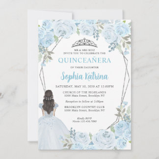 Niedlich Light Blue Silver Blumenprinzessin Quince Einladung