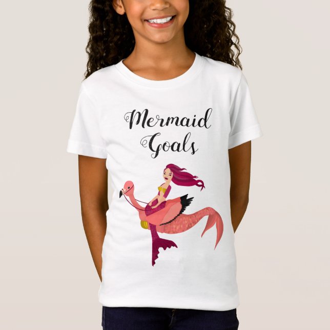 Niedlich Lila Girly Flamingo Mermaid Inspirational T-Shirt (Vorderseite)