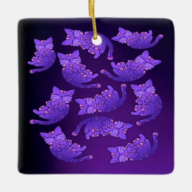 Niedlich Lila Neon Kitten Group Keramikornament (Vorderseite)