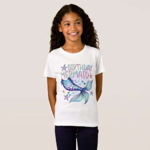 Niedlich Lila Pink Moderner Glitzer Mermaid Geburt T-Shirt