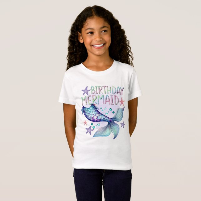 Niedlich Lila Pink Moderner Glitzer Mermaid Geburt T-Shirt (Vorne ganz)