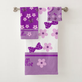 Niedlich-Lila-Rosa-Schmetterlingsbow-Kid Badhandtuch Set