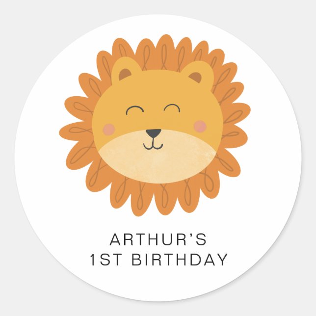 Niedlich Lion Birthday Runder Aufkleber (Vorderseite)