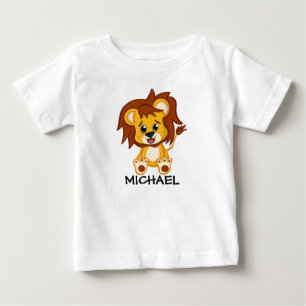 Niedlich Lion Dschungel Cartoon Zoo Safari Name Baby T-shirt