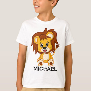 Niedlich Lion Dschungel Cartoon Zoo Safari Name T-Shirt