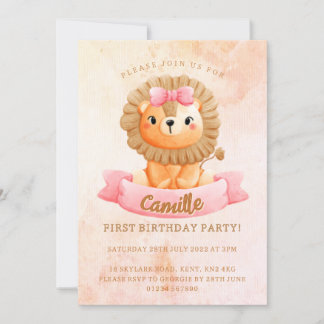 Niedlich Lion Girl Birthday Einladung