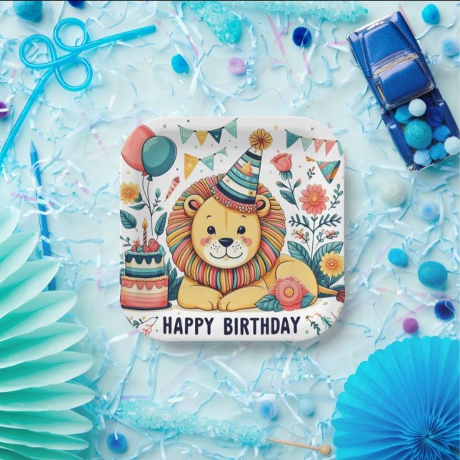 Niedlich Lion Happy Birthday Party Hat Pappteller (Von Creator hochgeladen)