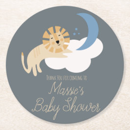 Niedlich Lion Moon Cloud Baby Dusche Danke Runder Pappuntersetzer