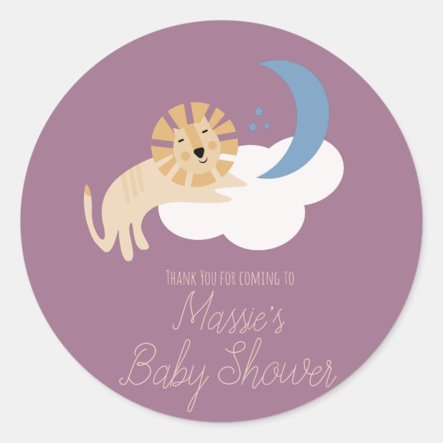 Niedlich Lion Moon Cloud Baby Dusche Runder Aufkleber (Vorderseite)