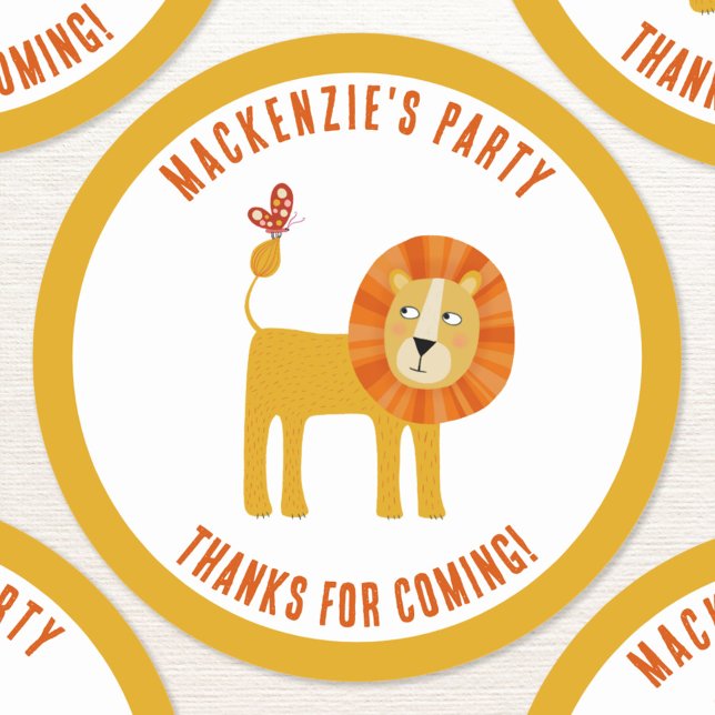 Niedlich Lion Personalisiert Danke Runder Aufkleber (Cute lion kids party thank you sticker)
