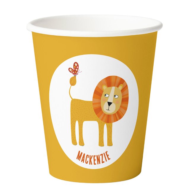 Niedlich Lion Personalisiert Pappbecher (Cute lion personalized name kids party paper cup)