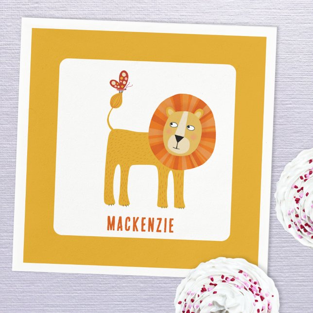 Niedlich Lion Personalisiert Serviette (Cute lion personalized name kids party paper napkin)