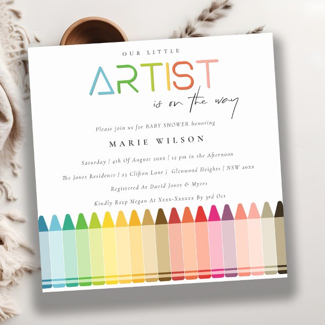 Niedlich Little Artist Crayon Fun Rainbow Baby Dus Einladung (Von Creator hochgeladen)
