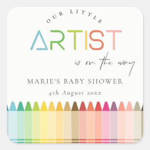 Niedlich Little Artist Crayon Fun Rainbow Baby Dus Quadratischer Aufkleber