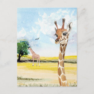 Niedlich Little Baby Giraffe Africa Wassercolor Postkarte