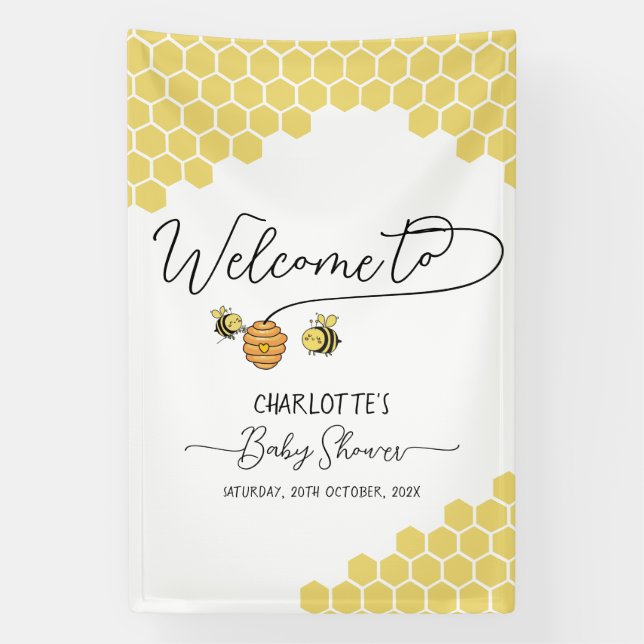 Niedlich Little Bees Honeycomb Babydusche Banner (Vertikal)