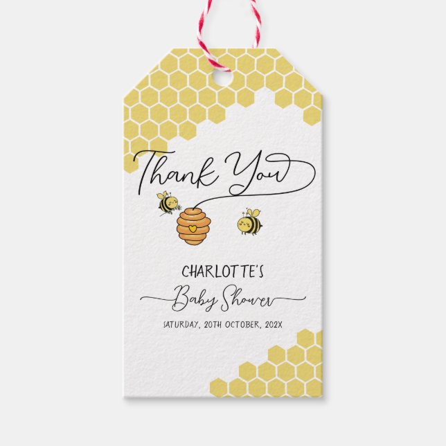 Niedlich Little Bees Honeycomb Babydusche Geschenkanhänger (Vorderseite)