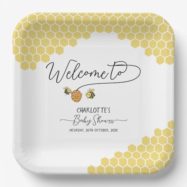 Niedlich Little Bees Honeycomb Babydusche Pappteller (Vorderseite)