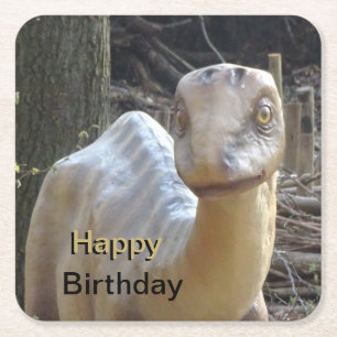 Niedlich Little Beige Happy Birthday Dinosaur Unte Rechteckiger Pappuntersetzer