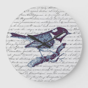 Niedlich Little Blue Bird Vintages Französisches S Große Wanduhr