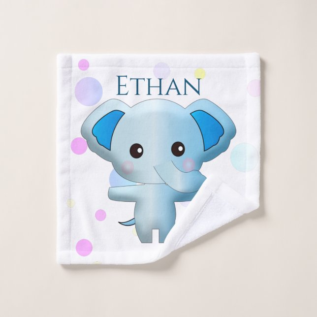Niedlich Little Blue Boy Elephant Badhandtuch Set (Waschlappen)