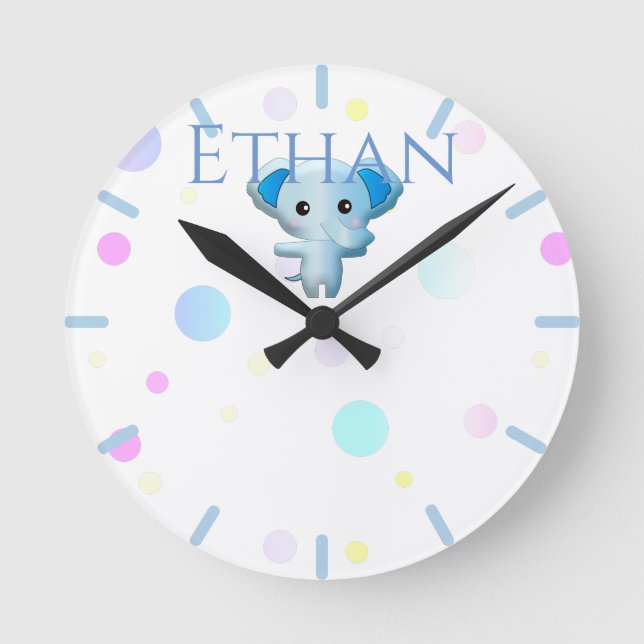Niedlich Little Blue Boy Elephant Runde Wanduhr (Vorderseite)
