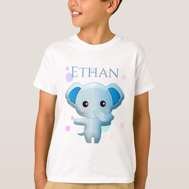 Niedlich Little Blue Boy Elephant T-Shirt (Vorderseite)