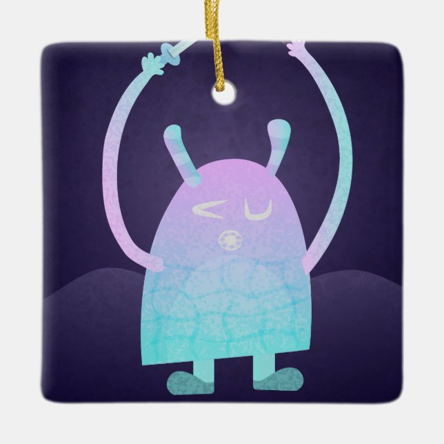 Niedlich Little Blue Monster Keramikornament (Vorderseite)