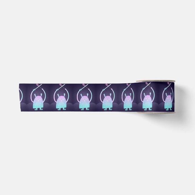 Niedlich Little Blue Monster Satinband (Vorderseite)