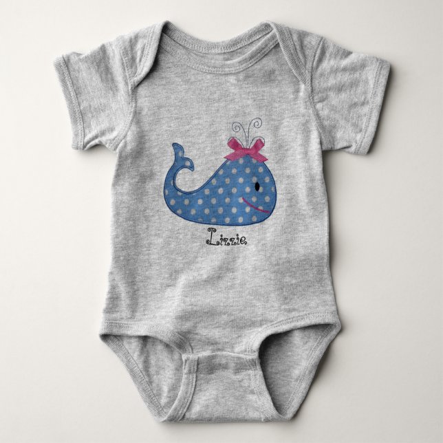Niedlich Little Blue Whale Baby Bodysuit Baby Strampler (Vorderseite)