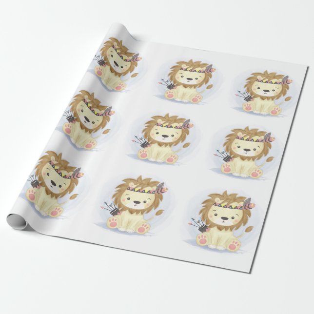 Niedlich Little Boho Lion Baby Boy Dusche Geschenkpapier (Ungerollt)