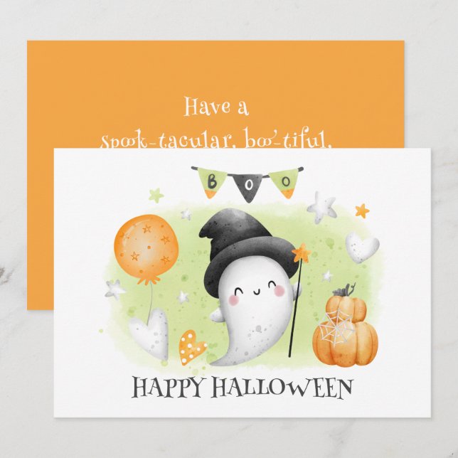 Niedlich Little Boo Baby Ghost Halloween Card Ankündigung (Vorne/Hinten)