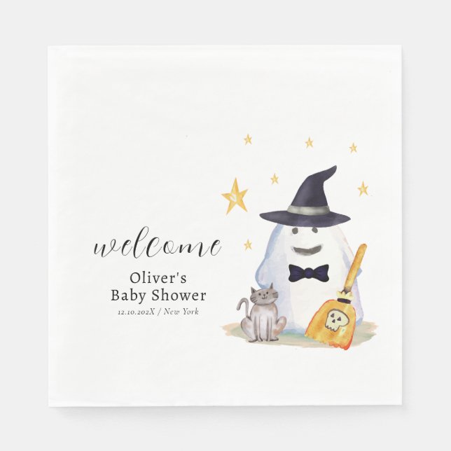 Niedlich Little Boo Ghost Boy Babydusche Willkomme Serviette (Vorderseite)