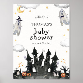 Niedlich Little Boo Ghost House Babydusche Willkom Poster