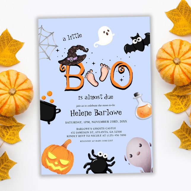 Niedlich Little Boo Halloween Kinderdusche Einladung (Blue Little Boo Halloween Baby Shower Invitation)
