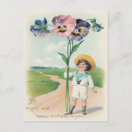 Niedlich Little Boy Pansy Stiefmütterchen Postkarte
