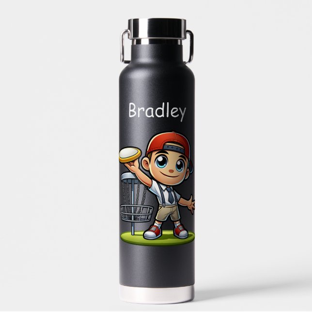 Niedlich Little Boy Playing Disk Golf Personalisie Trinkflasche (Vorne)
