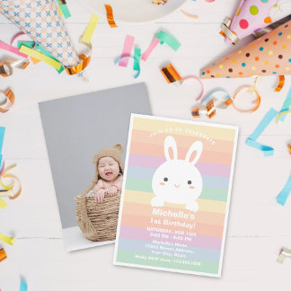 Niedlich Little Bunny Rainbow Baby 1. Geburtstag F Einladung