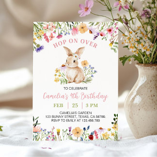 Niedlich Little Bunny Wildblume Geburtstagsparty Einladung
