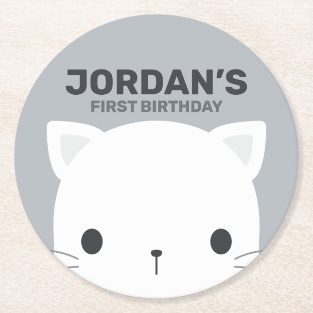 Niedlich Little Cat Geburtstag Runder Pappuntersetzer (Vorderseite)