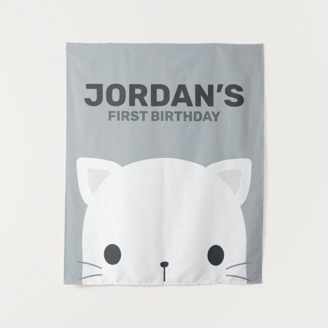 Niedlich Little Cat Geburtstag Wandteppich (Vorderseite)