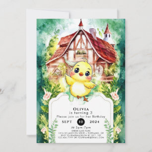 Niedlich Little Chick Watercolor Geburtstag Einladung
