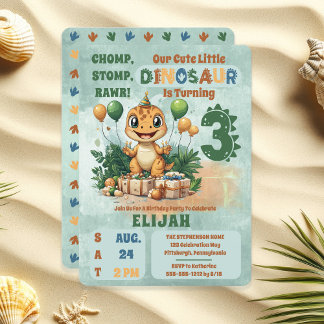 Niedlich Little Dinosaur Boy 3. Geburtstag Party Einladung