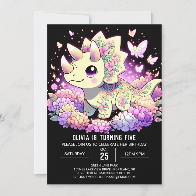 Niedlich Little Dinosaur Digital Geburtstag Einladung (Vorderseite)