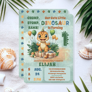Niedlich Little Dinosaur Junge 1. Geburtstag Party Einladung