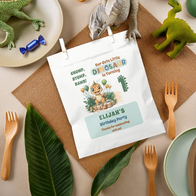 Niedlich Little Dinosaur Junge 1. Geburtstag Party Geschenktütchen (Cute Little Dinosaur Boy 1st Birthday Party Favor Bags)