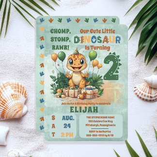 Niedlich Little Dinosaur Junge 2. Geburtstag Party Einladung